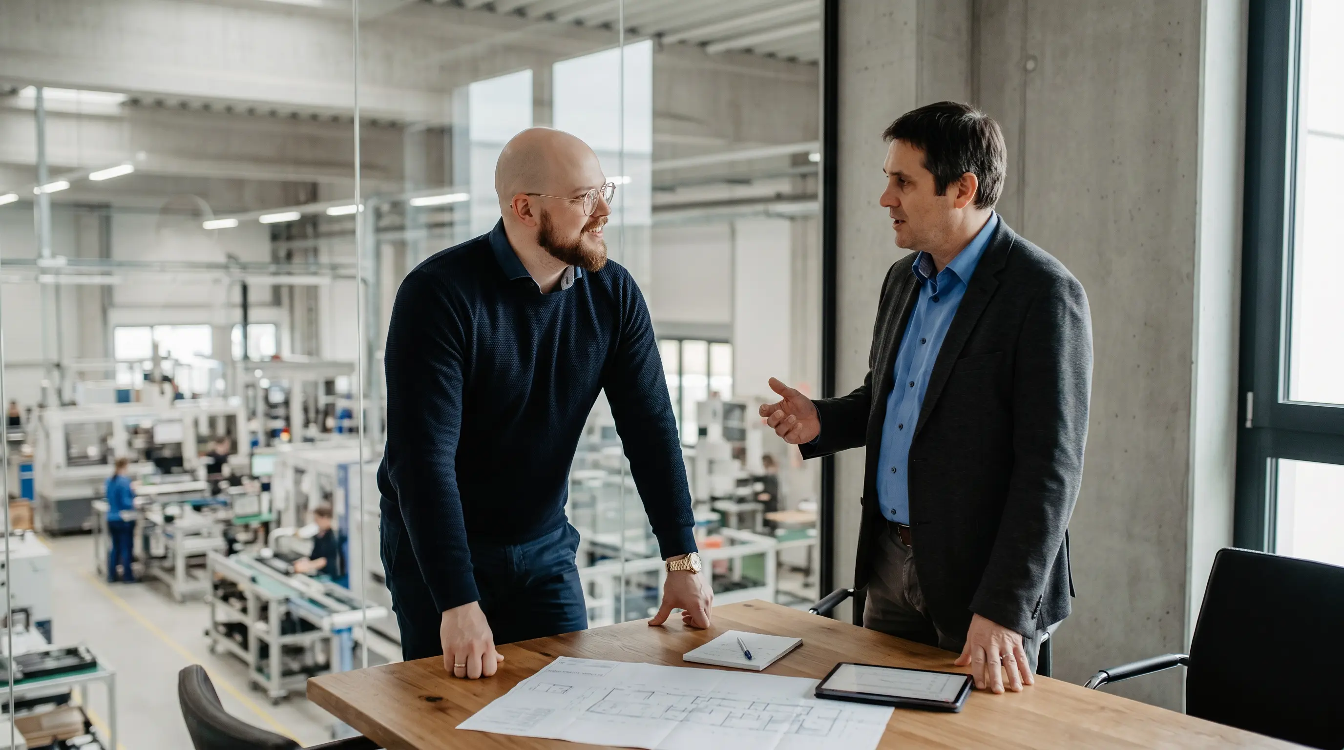 Tobias Ferch und Timo Schuldt im Gespräch in der Produktion